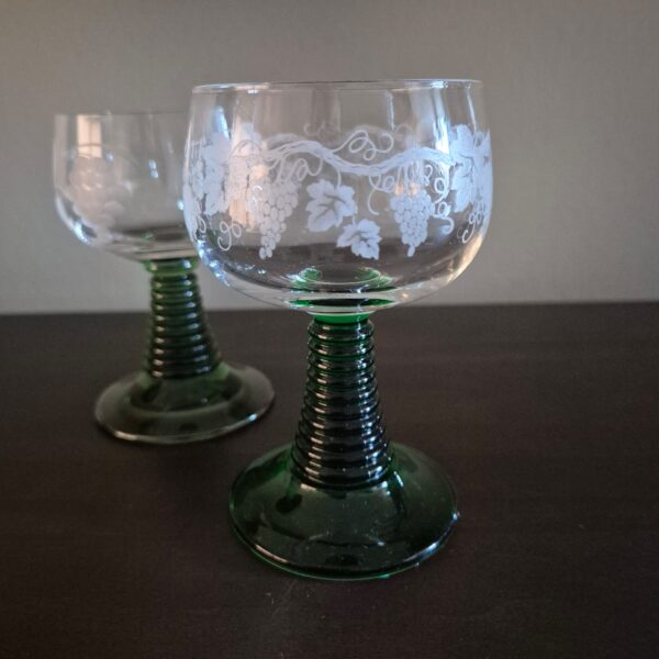 1 retro glas groene voet (druiven/takken bladeren) - Afbeelding 3