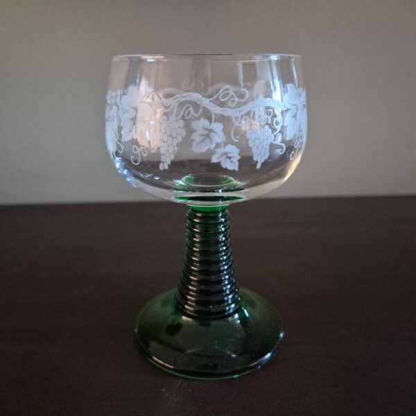 1 retro glas groene voet (druiven/takken bladeren)