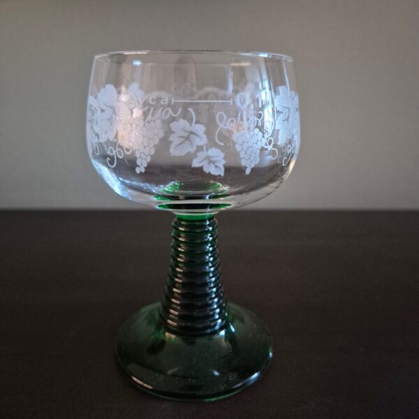 1 retro glas groene voet (druiven/takken bladeren) - Afbeelding 2